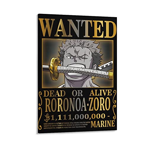 FENGXIANG Poster anime, One Piece Wanted Zoro 2, dipinto su tela, decorazione da parete, soggiorno, 20 x 30 cm
