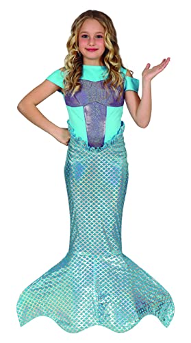Fiestas Guirca Costume da Sirena Luccicante Bambina - Vestito Infantile Celeste Viola e Argento con Coda di Sirena per Bambine di 7-9 Anni