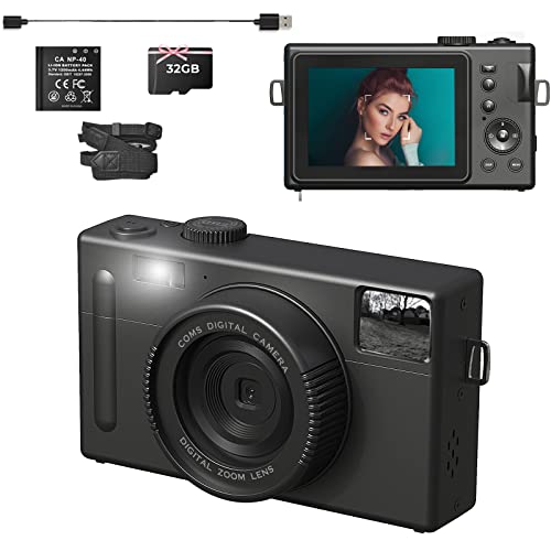 Fotocamera digitale 24MP 1080P HD fotocamera compatta Videocamera, 16X zoom digitale fotocamera per studenti adulti bambini, nero