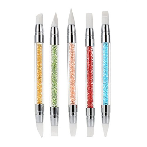 Frcolor 5pcs Silicone Nail Art Pennelli Gel scultura penna matita strumento Set con manico acrilico strass