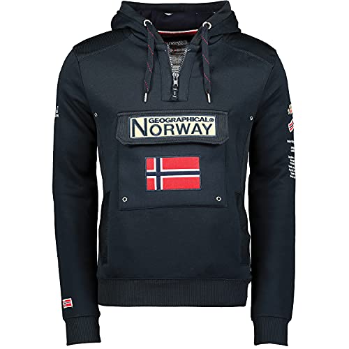 Geographical Norway GYMCLASS Men - Felpa Lunghe con Cappuccio Uomo - Incappucciati Shirt Resistenza Uomo - Grandi Maniche Caldo Pullover Uomini Casual (Marine XL)