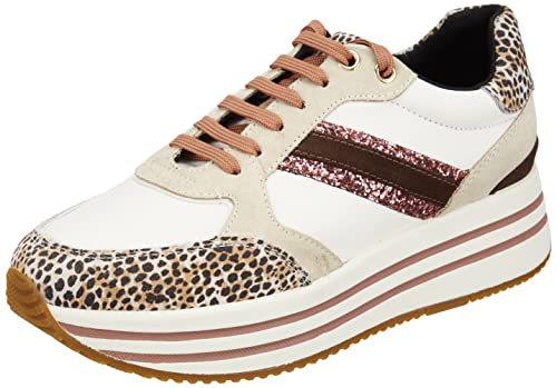 Geox D Kency B, Sneakers Donna, Bianco Beige Off White Lt Taupe, 39 EU