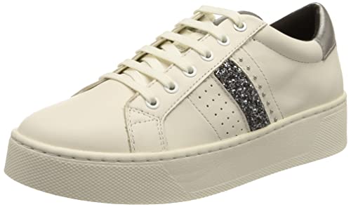 Geox D Skyely E, Sneakers Donna, Bianco Argento Off White Dk Silver, 40 EU