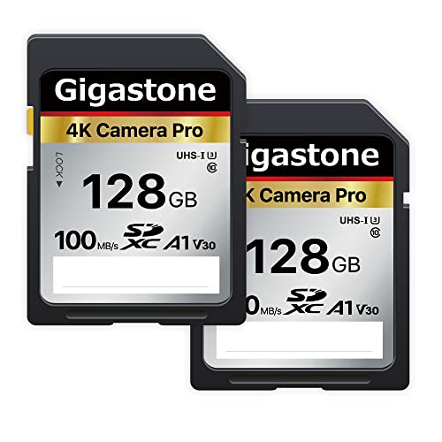Gigastone Scheda SD 128 GB, Set da 2, 4K Camera Pro, Scheda di Memoria SDXC, Velocità fino a 100MB s. Compatibile con Canon Nikon Sony Camcorder, A1 V30 UHS-I Classe 10 per video 4K UHD