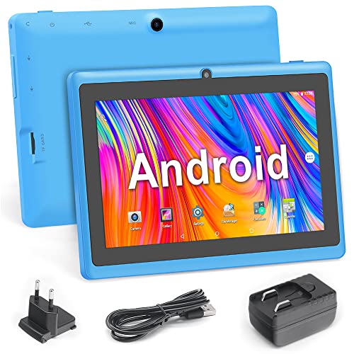 Haehne 7 Pollici Tablet PC, Android 5.0 Quad Core, 1GB RAM 8GB ROM, Doppia Fotocamera, WiFi, Bluetooth, per Bambini e Adulti, Cielo blu
