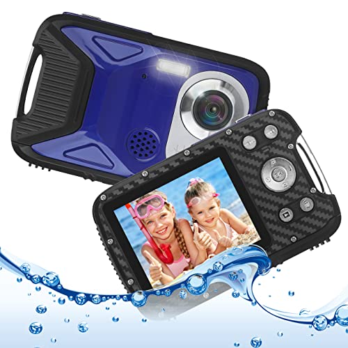Heegomn Fotocamera digitale impermeabile per bambini, 16MP Full HD 1080P, zoom digitale 8x, videocamera subacquea per adolescenti principianti (Blu)