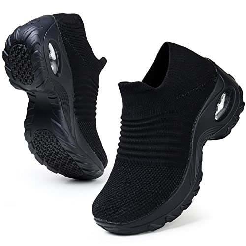 HKR Platform Sneakers Donna Leggero Air Cuscino Scarpe da Ginnastica Running Infermiere Lavoro Leggero Tennis per Camminata Senza Lacci Nero 39 EU