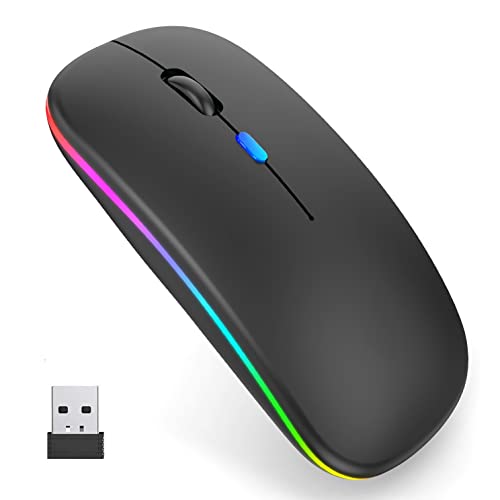 iAmotus Mouse Bluetooth, Mouse Senza Fili Ultra Sottile Bluetooth 5.2 + 2.4G Wireless Mouse LED Ricaricabile Silenzioso con Nano USB e 3 Livelli DPI Regolabile (800  1200  1600) per PC, Laptop, Mac