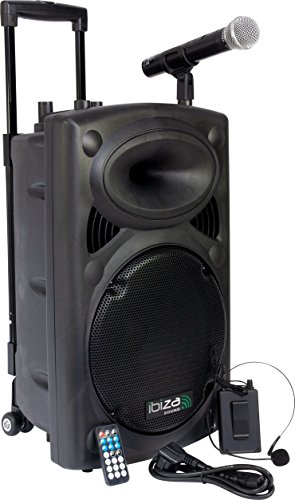 Ibiza PORT12VHF-BT Altoparlante portatile 12  700W MAX con 2 microfoni (VHF), telecomando e copertura protettiva - Bluetooth, USB, SD - autonomia da 3 a 5h