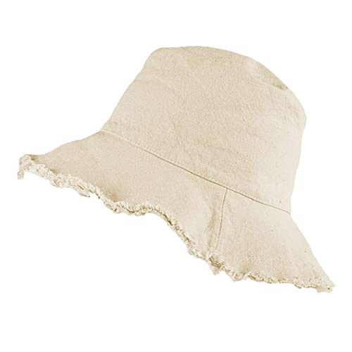 INOGIH Cappello a Secchiello-Cotone Lavato Invecchiato Cappello da Sole Estivo Cappello da Pescatore a Tesa Larga Tinta Unita (Circonferenza del Cappello: 56-58 cm) (56-58 CM, Beige)
