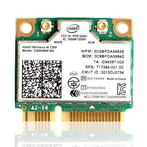 Intel Dual Band Wirless- MQUPIN Intel 7260.HMW Dual Band Wireless Card-AC 7260 Network Adapter+Bluetooth 4.0 USO per Intel AC Half Mini Pcie Card 802.11 b a g n ac (confezione da 1)