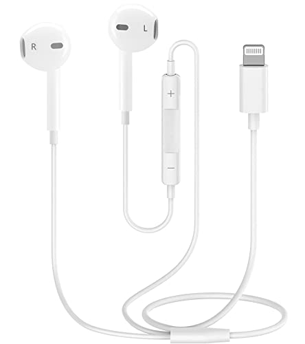 iPhone Auricolari con filo,[Apple certificato MFi] Cuffie in-ear connettore Lightning del volume e del microfono stereo con cancellazione del rumore compatibili con iPhone 14 13 12 SE 11 XR X 8 7-iOS