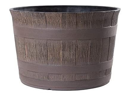 Jinfa 1 Vaso per piante e fiori in plastica effetto legno | Color Rovere | Design Mezzo Barile | Ø 36 cm