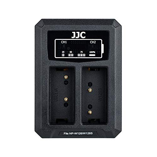 JJC Caricabatteria Doppio USB per Fujifilm X-S10 X-E4 X-PRO3 X-PRO2 X-PRO1 X-H1 X-T3 X-T2 X-T1 X-T30 X-T20 X-T10 X-A5 X-T200 X-T100 X100V X100F Telecamere Sostituisce Fuji NP-W126   NP-W126s
