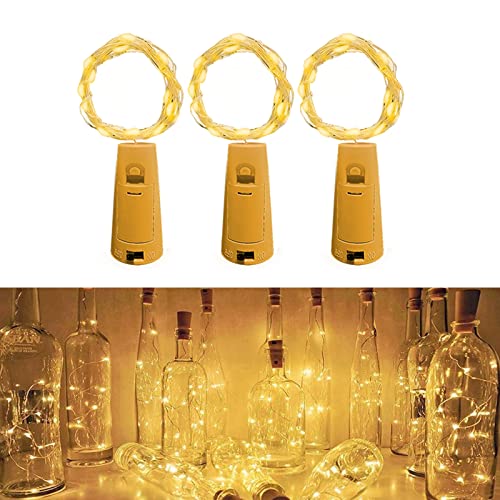 Jsdoin (3 pezzi) Luci per Bottiglia,2M 20LED Tappi LED a Batteria per Bottiglie,Filo Rame Led Decorative Stringa Luci da Interni e Esterni per Festa Giardino Natalizie Matrimonio(Bianco Caldo)