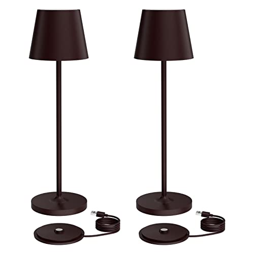 K-Bright 2 pezzi Lampada LED Dimmerabile da tavolo in alluminio, H38cm，Ricaricabile Colore luce calda Per interni esterni Lampada da tavolo con base di ricarica a contatto (Bronze)