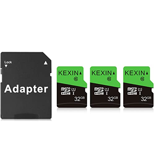 KEXIN Micro SD Scheda 32GB e Adattatore SD, Set da 3 Scheda di Memoria Classe 10 USH-I MicroSDHC Schede C10 U1 Micro SD Card 32Giga TF Card per Telefono Fotocamera Switch Tablet (3 Pezzi, Nero Verde)