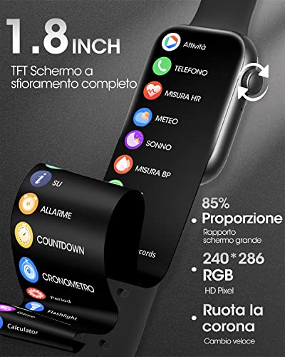 KIQULOV Smartwatch Uomo Chiamate Bluetooth, 1.8  Orologio Smartwatc...