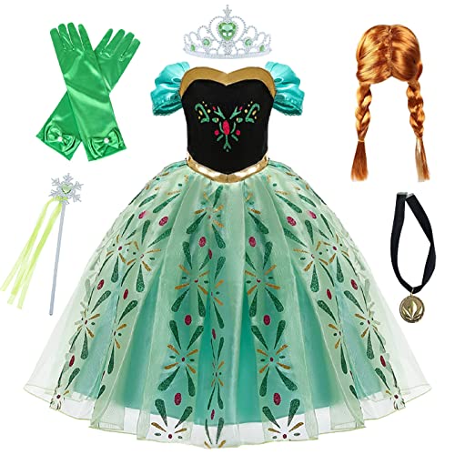 Kosplay Principessa Anna Costume Bambina Vestito da Regina delle Nevi con Accessori Parrucca Costume da Halloween Carnevale Cosplay Compleanno Natale Festa Vestito Fantasia