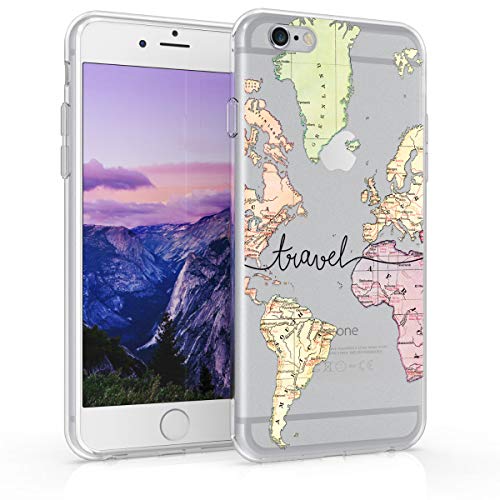 kwmobile Custodia Compatibile con Apple iPhone 6   6S - Cover Silicone TPU - Protezione Back Case - Mappa del Mondo Nero Multicolore Trasparente
