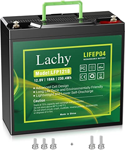 Lachy 12V 18Ah Litio LiFePO4 Batteria Ricaricabile a Ciclo Profondo Senza Manutenzione Bassa Autoscarica con BMS Integrato per Camper, Solare, Marine, Home Storage
