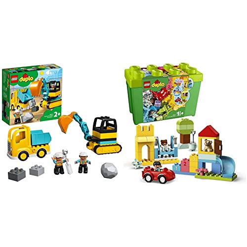 LEGO DUPLO Classic Deluxe Contenitore di Mattoncini Grande, Giochi Educativi per Bambini Creativi di 1,5+ Anni & DUPLO Town Camion e Scavatrice Cingolata, Scavatore Giocattolo