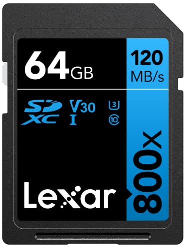 Lexar High-Performance 800x Scheda SD 64 GB, Scheda di Memoria SDXC UHS-I, Fino a 120 MB s in Lettura, per fotocamere point-and-shoot, DSLR di fascia media, videocamera HD (LSD0800064G-BNNAG)