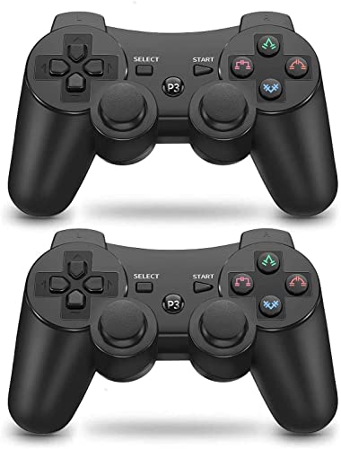 Lioeo Controller PS3 Wireless Controller PS3 per Playstation 3 Bluetooth Compatibile con Telecomando a Doppia Vibrazione a Sei Assi （2 Nero）