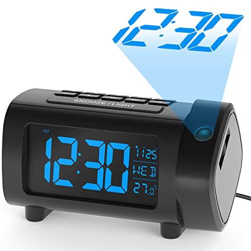 LIORQUE Sveglia con Proiettore Sveglia Digitale da Comodino Display VA con Dimmer Snooze modalità Weekend Grandi Numeri Temperatura Data Ora Legale Porta USB