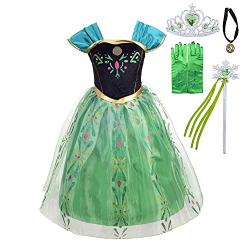 Lito Angels Vestito Costume Incoronazione Principessa Anna con Corona e Accessori per Bambina, Taglia 3-4 Anni, Verde