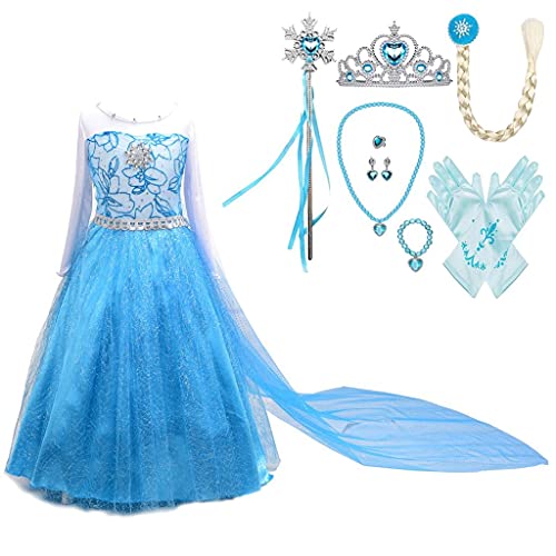 Lito Angels Vestito da Principessa Elsa con Mantello Staccabile e Accessori, Costume Regno di Ghiaccio per Bambina, Taglia 5-6 Anni, E
