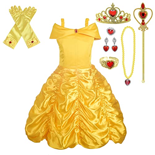 Lito Angels Vestito Principessa Belle Costume la Bella e la Bestia con Accessori per Ragazza Taglia 10-11 Anni, Giallo, Stile 1