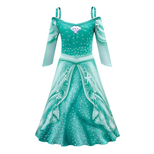 Lito Angels Vestito Sirenetta Costume da Sirena Principessa Ariel per Ragazza Taglia 7-8 anni, Verde