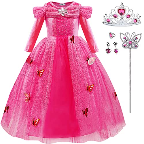 LiUiMiY Vestito Principessa Bambina Carnevale Abito Costume Bambini Manica Lunga Halloween Natale Festa Nuziale Rosa, 104-110 (Etichetta 110)