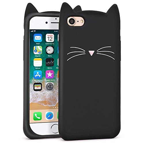 LIUKE Custodia per iPhone SE 2020 carina, custodia per iPhone 6, custodia per iPhone 6s, custodia per iPhone 7, custodia per iPhone 8, copertura in silicone 3D divertente gatto baffo nero