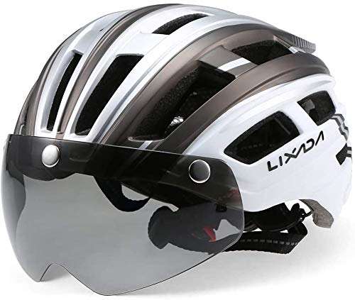 Lixada Mountain Bike Helmet Casco da Motociclismo con Luce Posteriore Staccabile Visiera Magnetica UV Protettiva
