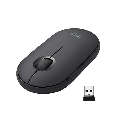 Logitech Pebble Mouse Wireless, Bluetooth o 2.4 GHz con Mini Ricevitore USB, Silenzioso, Mouse ‎per Computer Sottile, Clic silenziosi, per PC Mac Laptop iPadOS, Nero