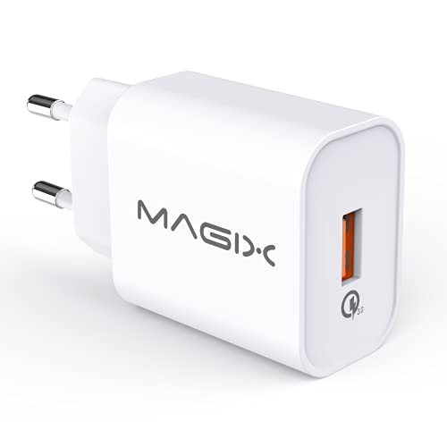 MAGIX Quick Charge 3.0 18W 3A, Caricabatterie USB da muro AC 100-240V a DC 6V 9V 12V (compatibile Qc 1.0 2.0) (bianco)