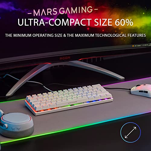 Mars Gaming MK60 Bianco, Tastiera Gaming Meccanica FRGB, Antighosti...