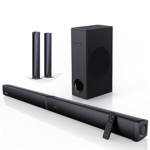 MEREDO Soundbar da 180W Soundbar rimovibile 2 in 1 per TV Soundbar da 2.1 canali con subwoofer, connessione HDMI ARC ottica Bluetooth 5.0 AUX 5 modalità EQ Bassi profondi 12L per home theater - 94cm