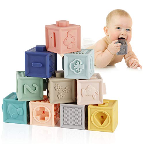 Mini Tudou Baby Blocks Soft Building Blocks Giocattoli per bambini Massaggiagengive Giocattolo Educativo Spremere Gioca con i numeri Animali Forme Textures 6 mesi e fino 12PCS