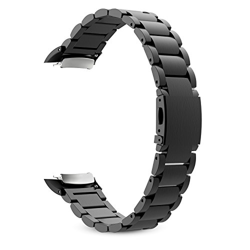 MoKo Gear Fit2 Watch Cinturino, Braccialetto di Acciaio Inossidabile + Connettore per Samsung Galaxy Gear Fit 2 SM-R360 SmartWatch (Non per Gear S2 & S2 Classic) - Nero
