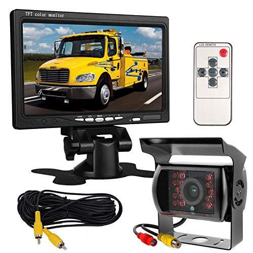 Monitor con schermo LCD HD TFT da 7 pollici 12 V-24 V da auto, e telecamera posteriore 18 LED IR impermeabile, per autobus, camion, rimorchi, per visione notturna, retromarcia, con 10 m di cavo video.