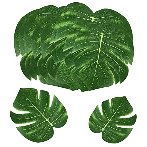 MOSNOW 24 foglie tropicali decorative, foglie di palma artificiali, decorazione tropicale, per San Valentino, Monstera, pianta hawaiana, decorazione per feste (due misure)