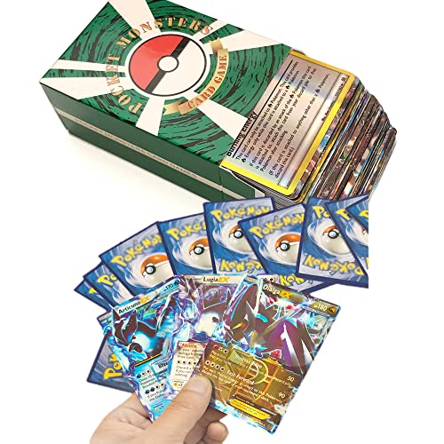 MRZJFA 100 Compatibili con i Carte Pokemon, Compatibili con i Carte Pokemon Rare (20GX+20Mega+59EX+1Energy)-Versione Inglese, Flash Trading Puzzle, Regali di Compleanno Per Ragazzi e Ragazze