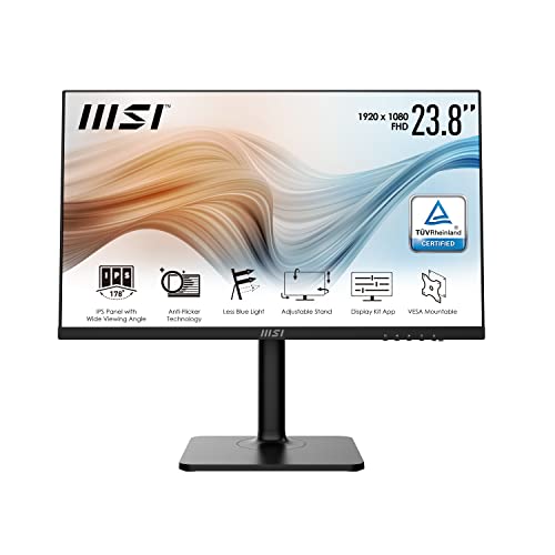 MSI Modern MD241P Display 23.8  16:9 Full HD (1920x1080) Pannello IPS, 75 Hz, 5 ms (GTG), VESA 100x100mm, regolabile altezza e inclinazione, HDMI, Type C