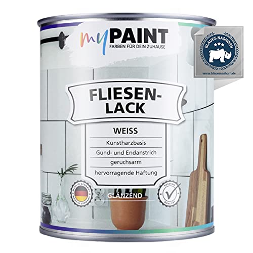 myPAINT smalto per piastrelle (750ml, bianco) più lucido vernice per piastrelle 1K, bianca, resistente - dipingi con facilità le piastrelle - Made in Germany