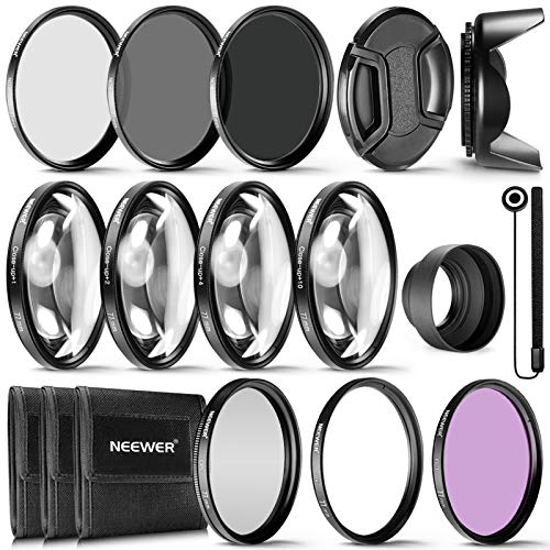Neewer - Kit di filtri per lenti e accessori per lenti UV CPL FLD da 77 mm, filtro macro per primo piano ND2, ND4, ND8, adatto per obiettivi Canon EF 24-105 f 4 L IS USM, Nikon 28-300f 3.5-5 AF-S