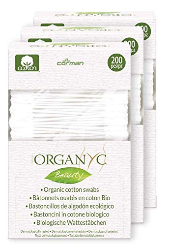 Organyc Bastoncini Cotton Fioc in Cotone Certificato 100% Biologico, Confezione Biodegradabile - 4 Pacchi da 200 Pezzi, Totale 800 Unità
