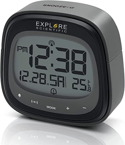 Orologio Radiocomandato Digitale con Funzioni Touch, Doppio Allarme, Snooze, Calendario, Nero Grigio